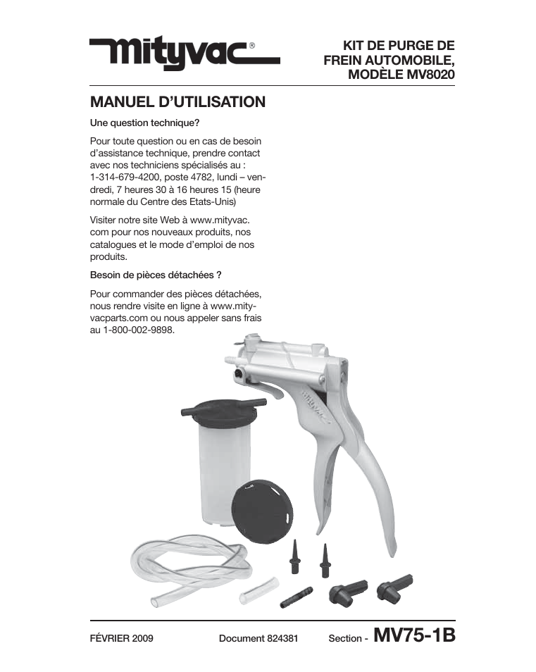 Mv75-1b, Manuel d’utilisation | Mityvac MV8020 AUTOMOTIVE BRAKE BLEEDING KIT User Manual | Page 19 / 32
