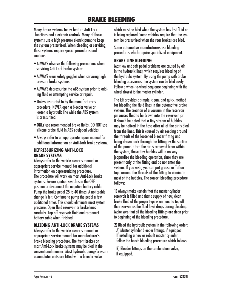 Brake bleeding | Mityvac MV8020 AUTOMOTIVE BRAKE BLEEDING KIT User Manual | Page 6 / 32