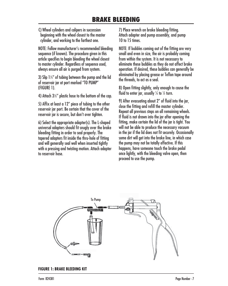Brake bleeding | Mityvac MV8020 AUTOMOTIVE BRAKE BLEEDING KIT User Manual | Page 7 / 32