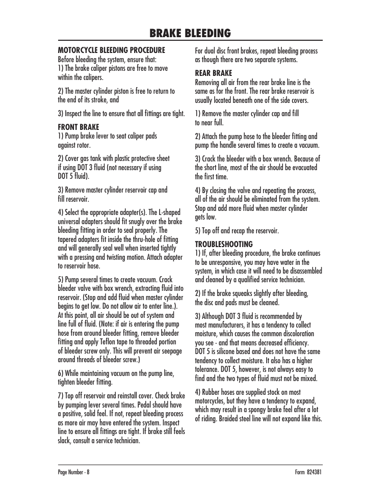 Brake bleeding | Mityvac MV8020 AUTOMOTIVE BRAKE BLEEDING KIT User Manual | Page 8 / 32