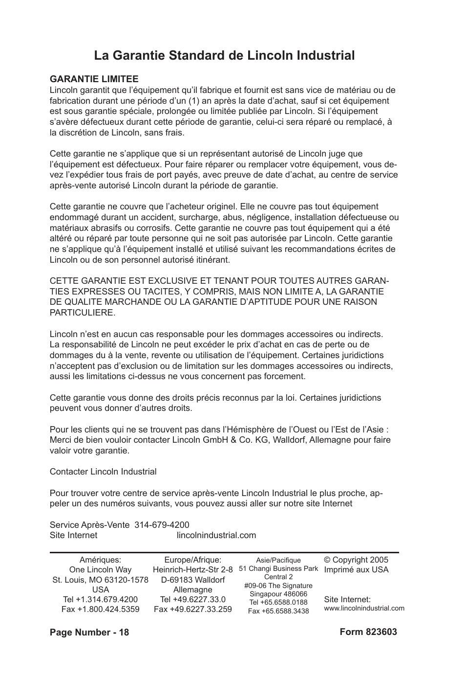 La garantie standard de lincoln industrial | Mityvac MVA6836 MASTER AUTO-REFILL KIT User Manual | Page 18 / 36