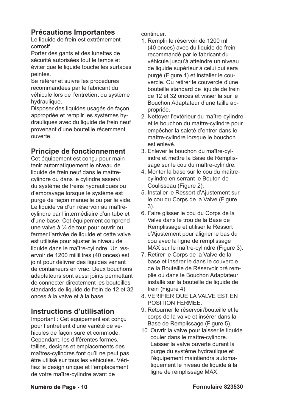 Précautions importantes, Principe de fonctionnement, Instructions d’utilisation | Mityvac MVA6832 CLAMP-ON AUTO-REFILL KIT User Manual | Page 10 / 32