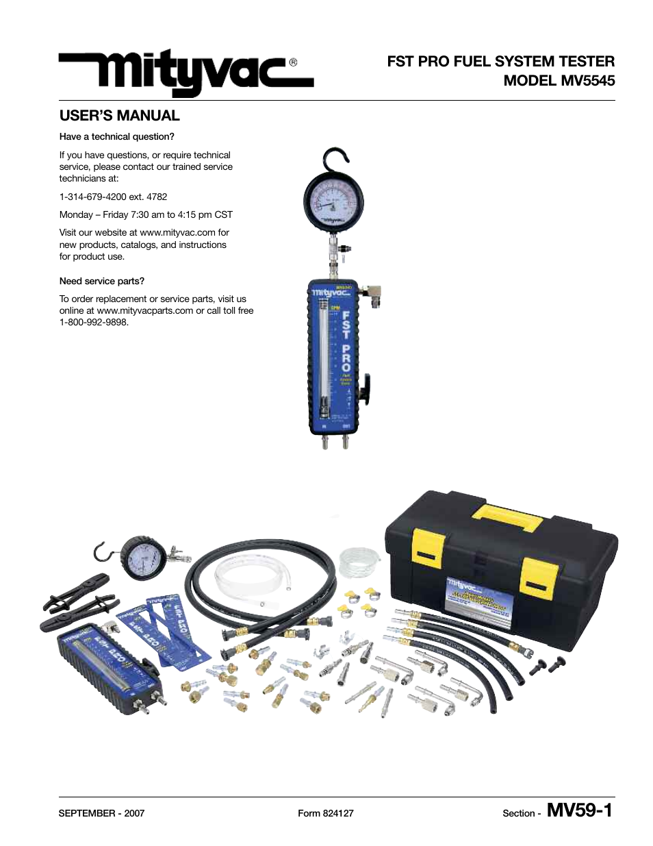 Mityvac MV5545 FST PRO FUEL SYSTEM TESTER User Manual | 42 pages