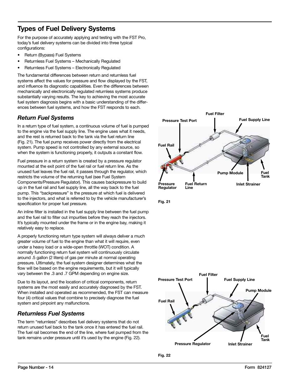 Types of fuel delivery systems, Return fuel systems, Returnless fuel systems | Mityvac MV5545 FST PRO FUEL SYSTEM TESTER User Manual | Page 14 / 42