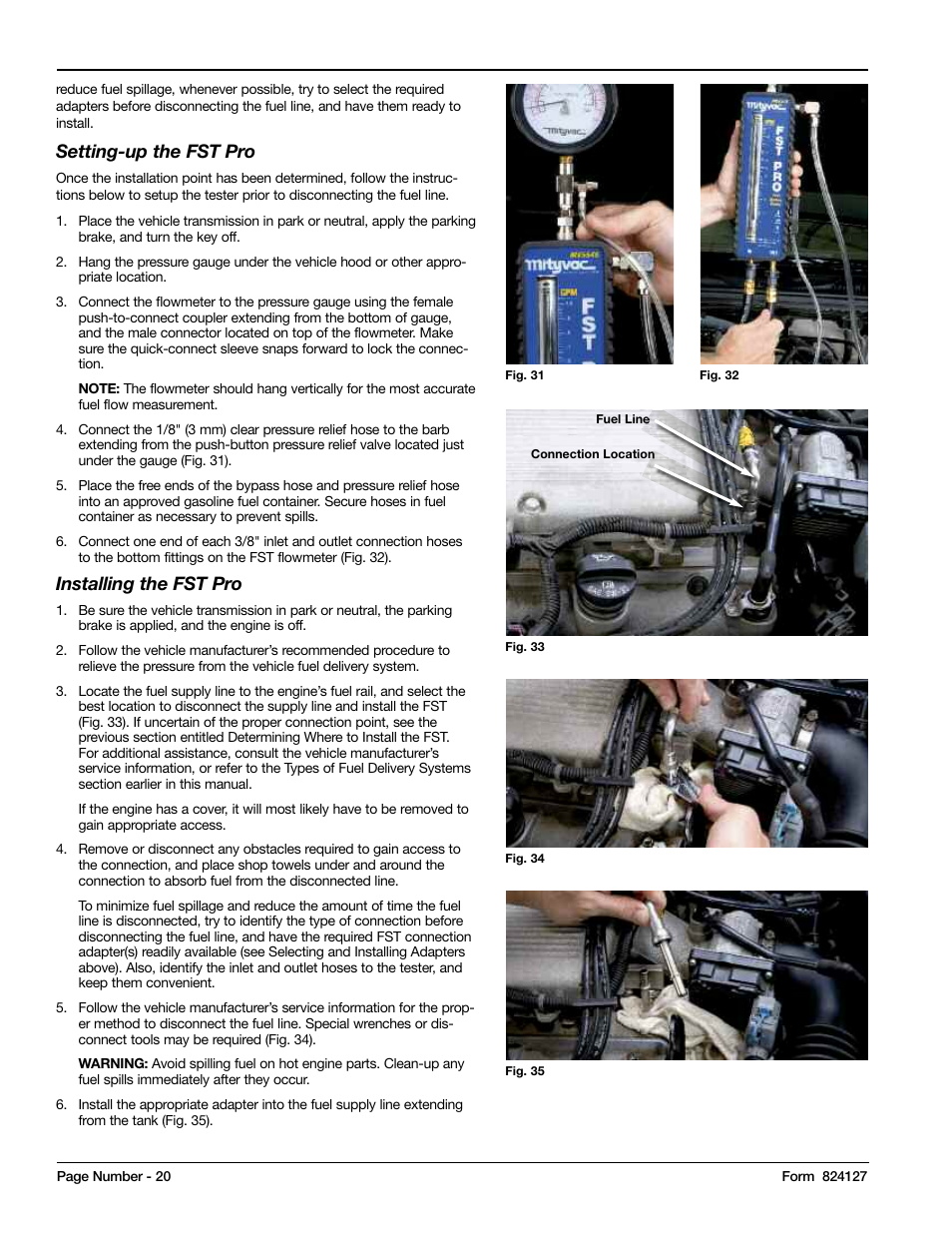 Setting-up the fst pro, Installing the fst pro | Mityvac MV5545 FST PRO FUEL SYSTEM TESTER User Manual | Page 20 / 42