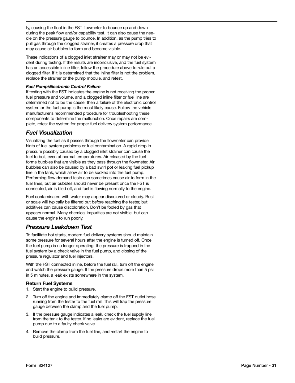 Fuel visualization, Pressure leakdown test | Mityvac MV5545 FST PRO FUEL SYSTEM TESTER User Manual | Page 31 / 42