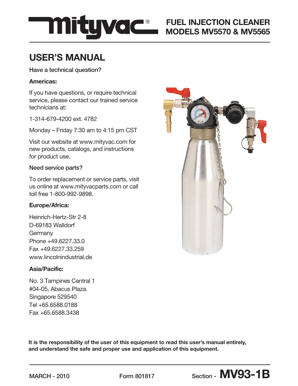 Mityvac MV5565 FUEL INJECTION CLEANER User Manual | 44 pages