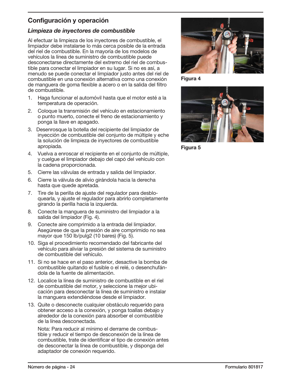 Configuración y operación | Mityvac MV5565 FUEL INJECTION CLEANER User Manual | Page 24 / 44