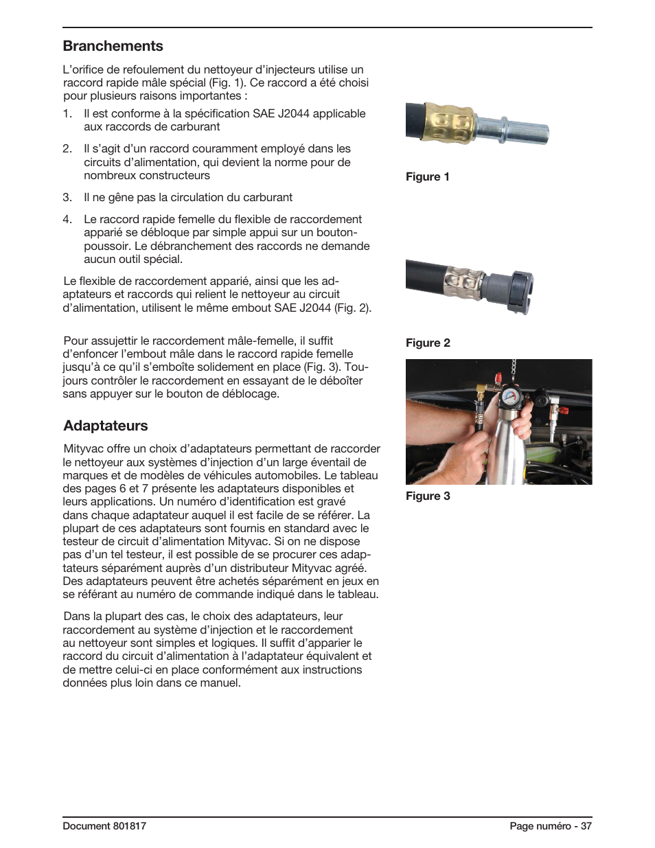 Branchements, Adaptateurs | Mityvac MV5565 FUEL INJECTION CLEANER User Manual | Page 37 / 44