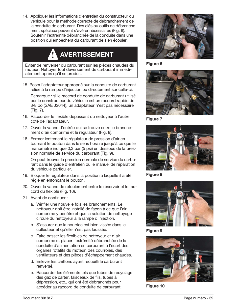 Avertissement | Mityvac MV5565 FUEL INJECTION CLEANER User Manual | Page 39 / 44