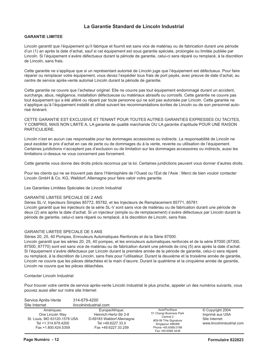 La garantie standard de lincoln industrial | Mityvac 07201 FLUID EVACUATOR PLUS User Manual | Page 12 / 24