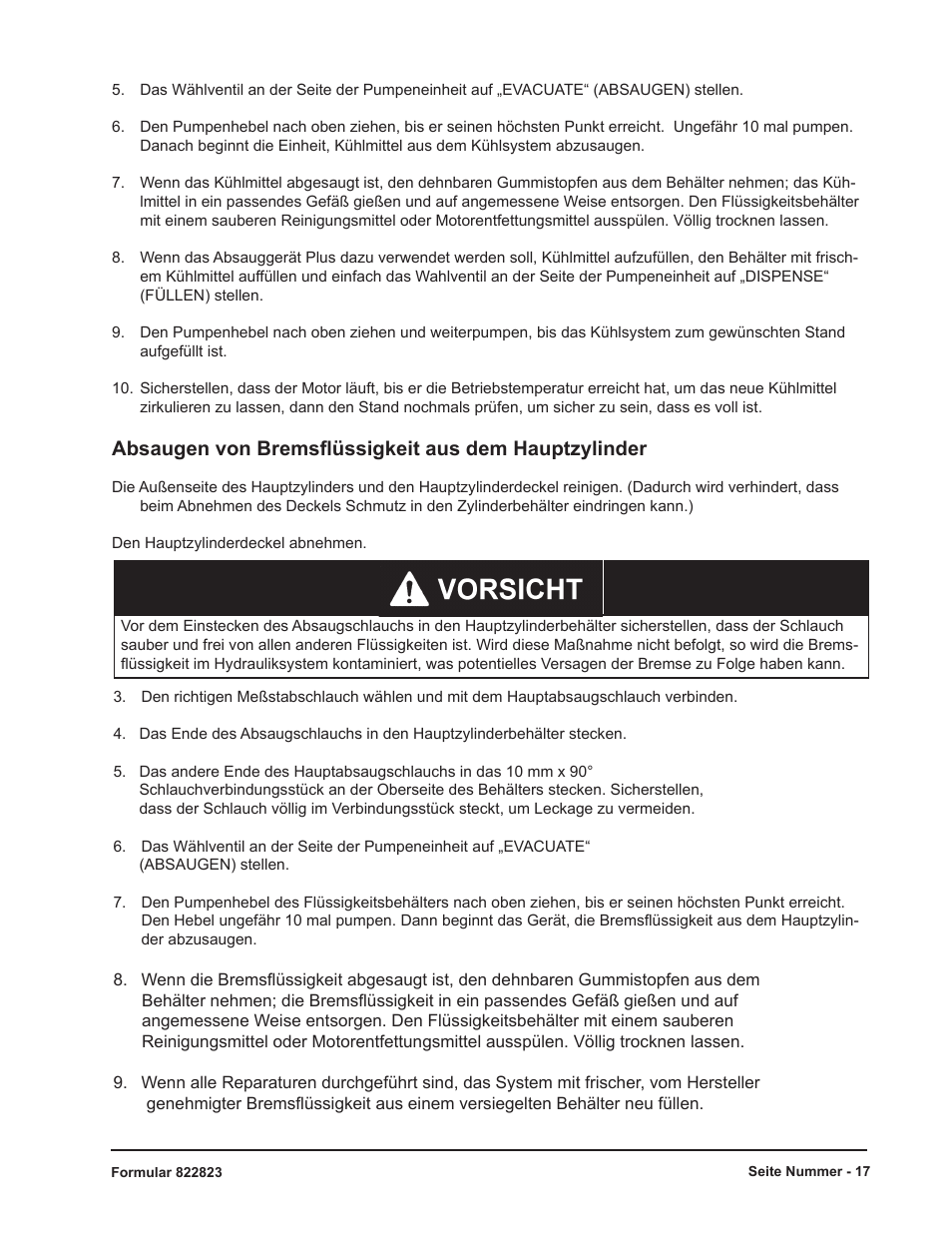 Absaugen von bremsﬂüssigkeit aus dem hauptzylinder | Mityvac 07201 FLUID EVACUATOR PLUS User Manual | Page 17 / 24