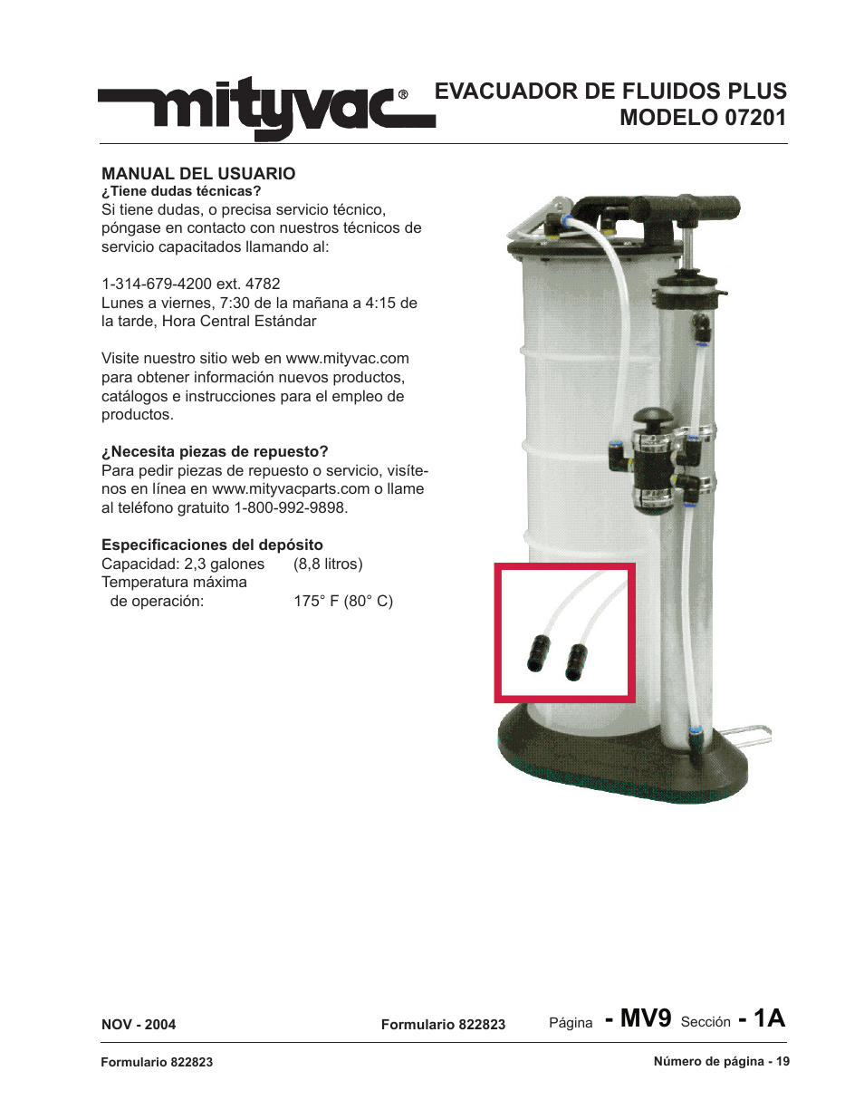 Mv9 - 1a | Mityvac 07201 FLUID EVACUATOR PLUS User Manual | Page 19 / 24