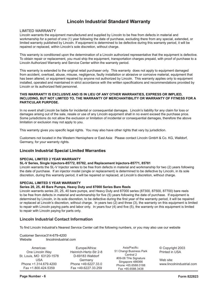 Lincoln industrial standard warranty | Mityvac 07201 FLUID EVACUATOR PLUS User Manual | Page 6 / 24