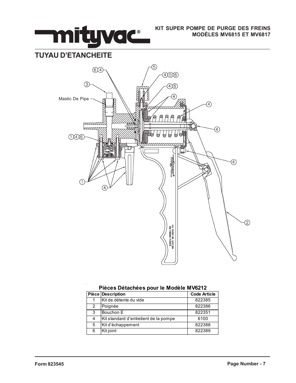 Tuyau d’etancheite | Mityvac MV6817 SUPERPUMP BRAKE BLEEDING KITS User Manual | Page 7 / 17