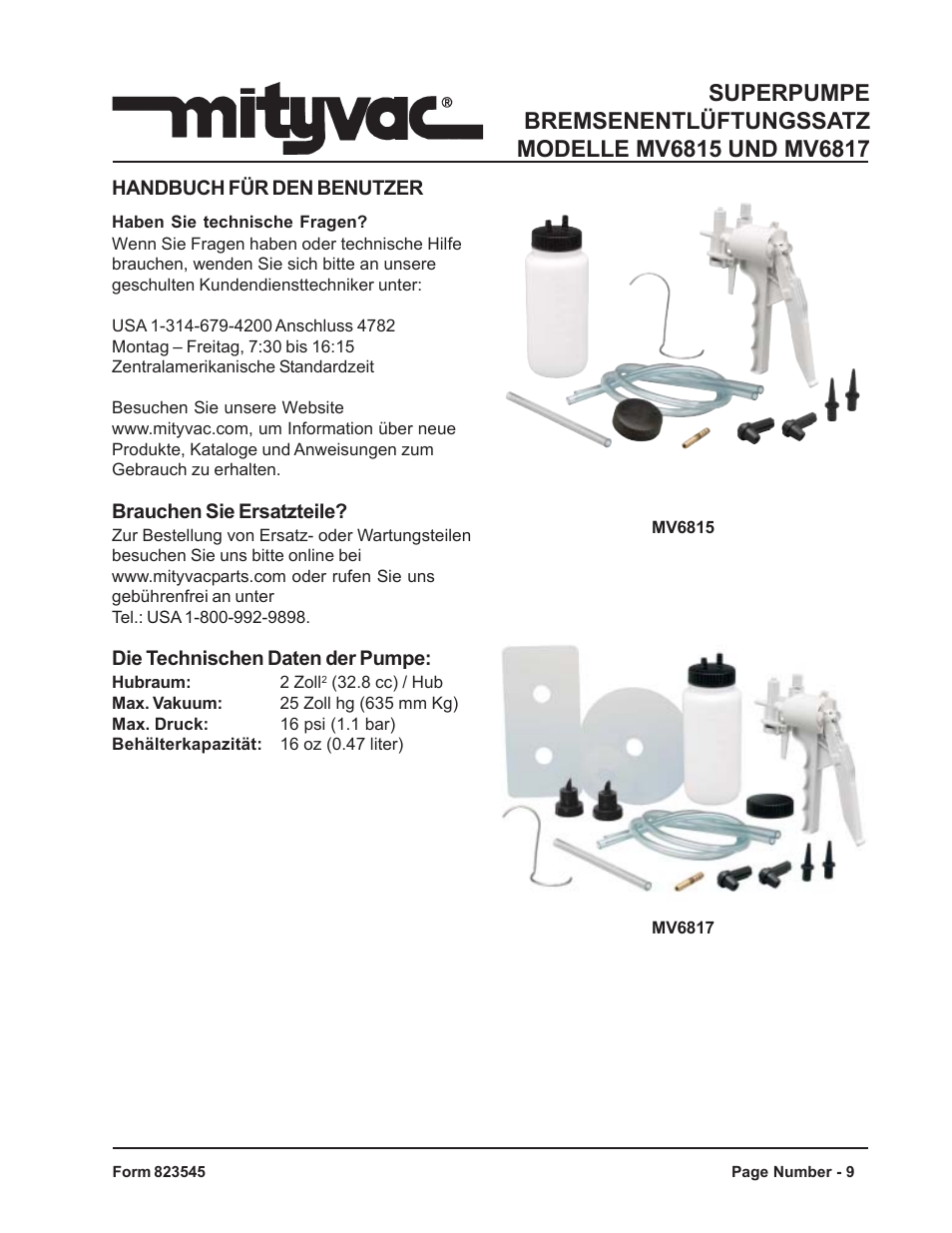 Mityvac MV6817 SUPERPUMP BRAKE BLEEDING KITS User Manual | Page 9 / 17