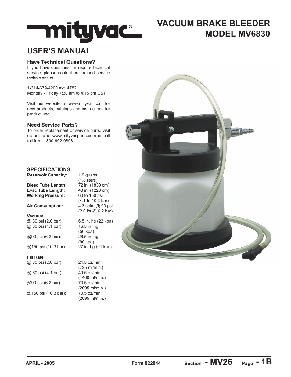 Mityvac MV6830 VACUUM BRAKE BLEEDER User Manual | 24 pages