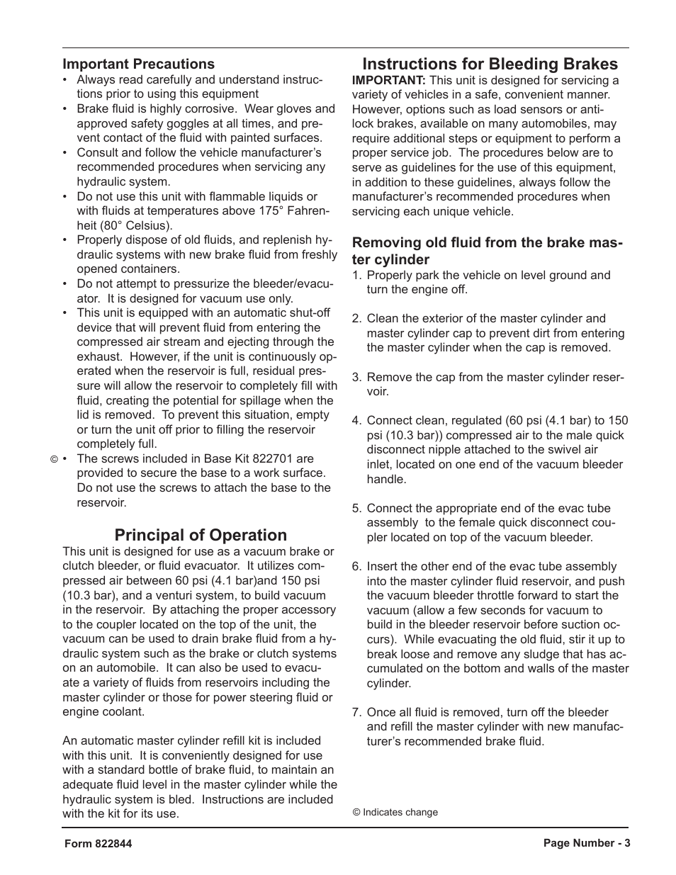 Principal of operation, Instructions for bleeding brakes | Mityvac MV6830 VACUUM BRAKE BLEEDER User Manual | Page 3 / 24