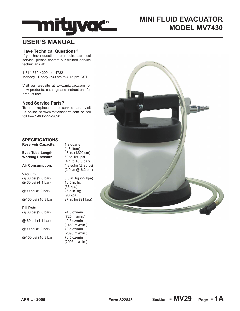 Mityvac MV7430 MINI FLUID EVACUATOR User Manual | 16 pages