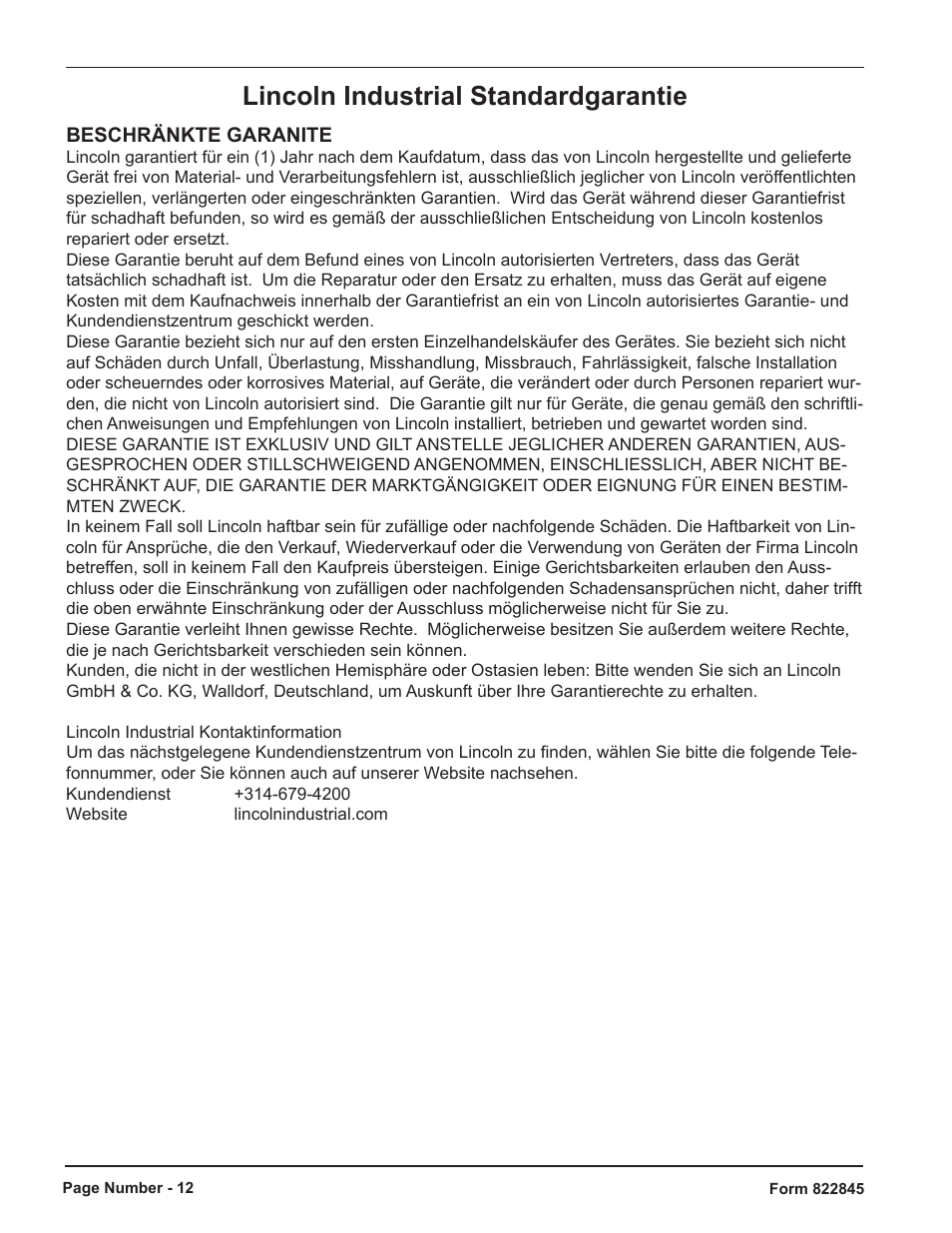 Lincoln industrial standardgarantie | Mityvac MV7430 MINI FLUID EVACUATOR User Manual | Page 12 / 16