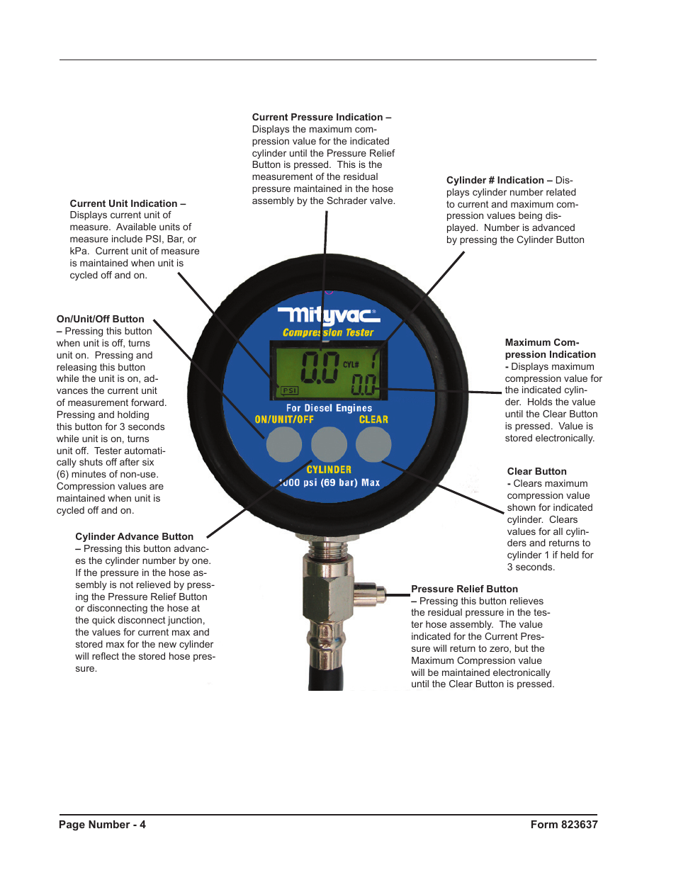 Mityvac MV5535 Digital Diesel Compression Test Kit User Manual | Page 4 / 28