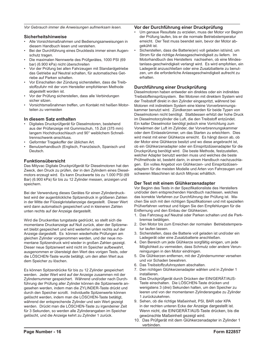 Mityvac MV5536 Digital Diesel Compression Tester User Manual | Page 16 / 24