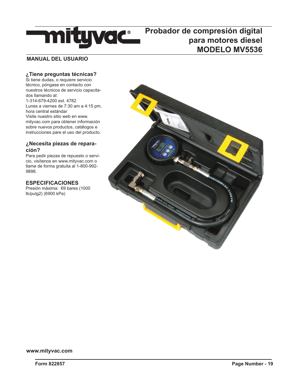 Mityvac MV5536 Digital Diesel Compression Tester User Manual | Page 19 / 24