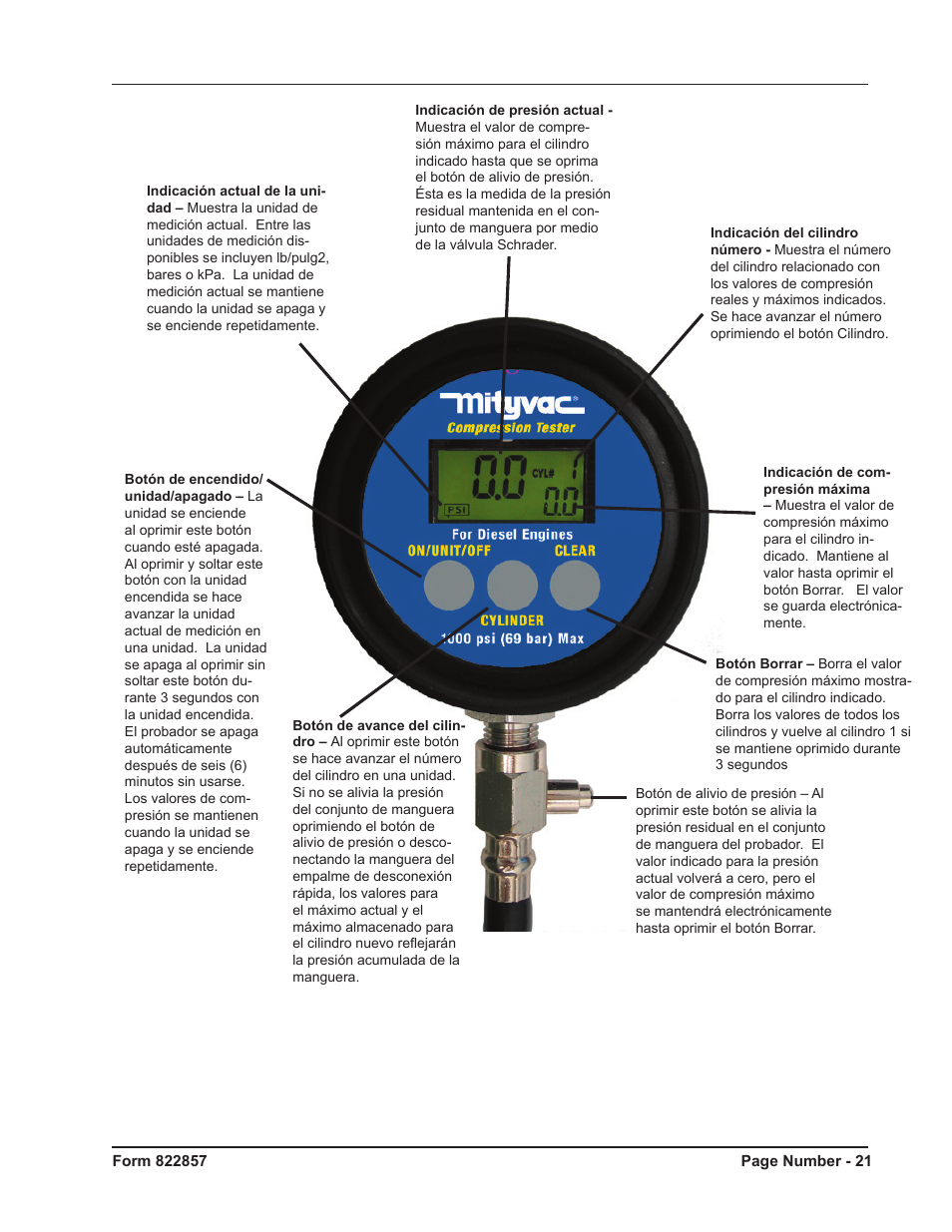 Mityvac MV5536 Digital Diesel Compression Tester User Manual | Page 21 / 24