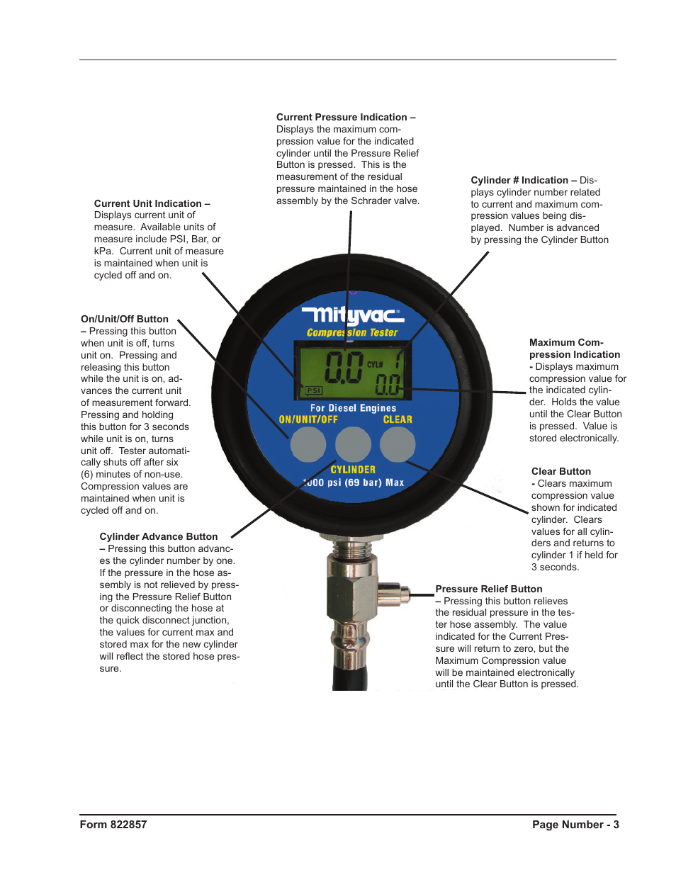 Mityvac MV5536 Digital Diesel Compression Tester User Manual | Page 3 / 24
