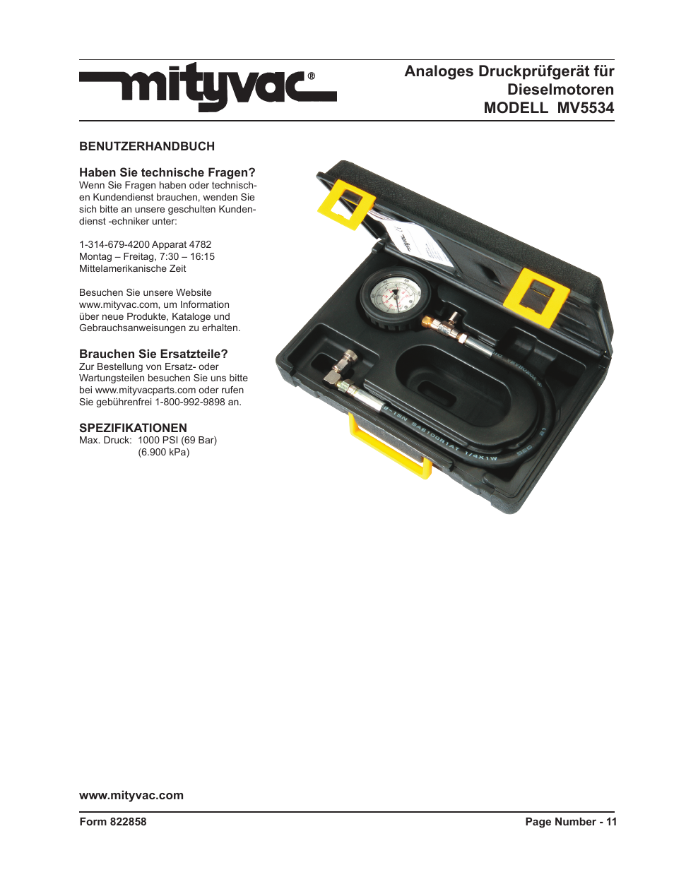 Mityvac MV5534 Analog Diesel Compression Tester User Manual | Page 11 / 20