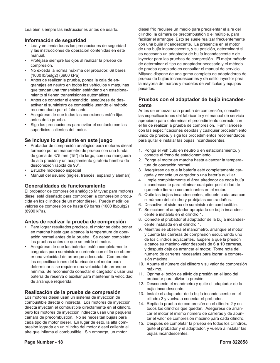 Mityvac MV5534 Analog Diesel Compression Tester User Manual | Page 18 / 20