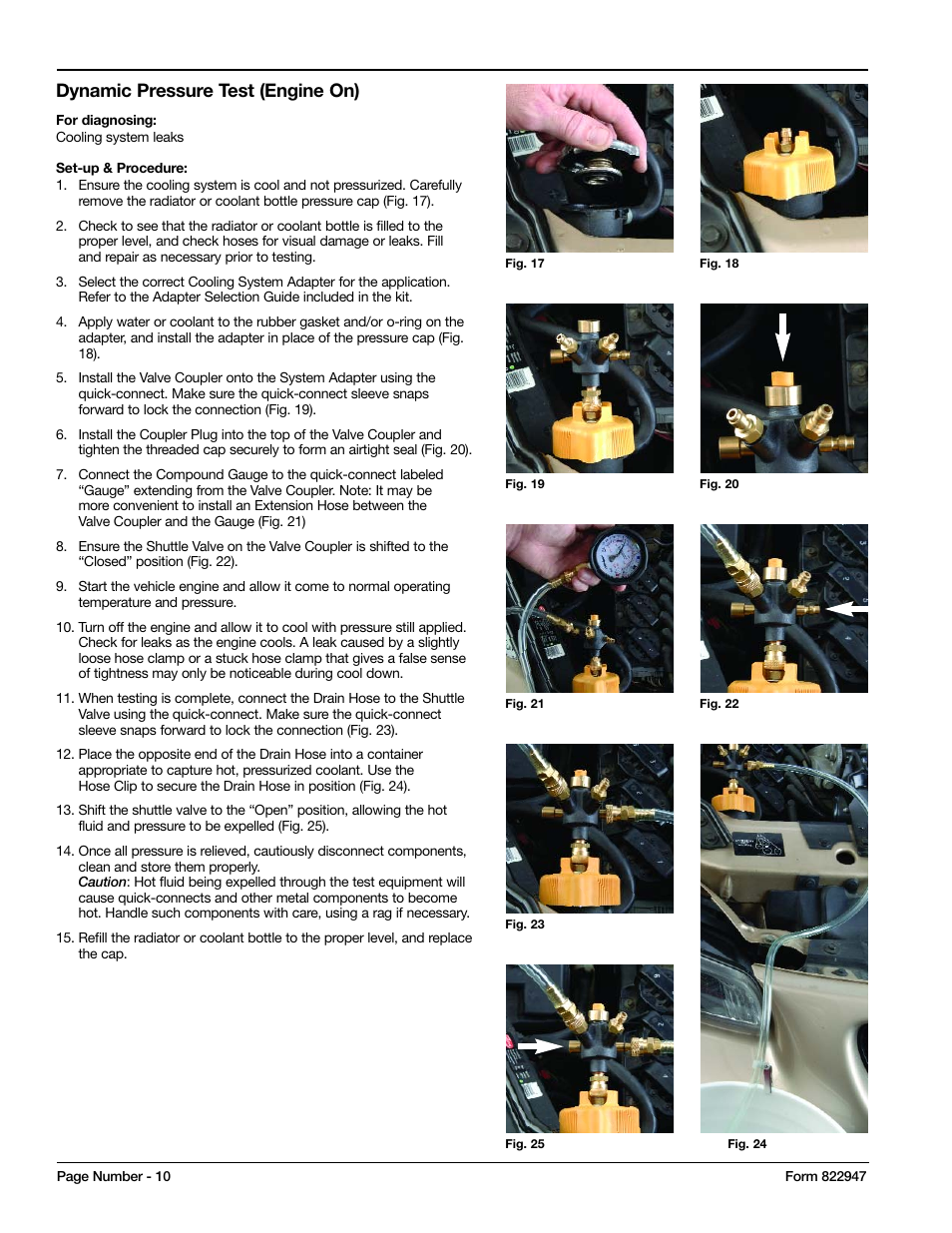 Dynamic pressure test (engine on) | Mityvac MV4525 COOLING SYSTEM TEST & REFILL KIT User Manual | Page 10 / 70