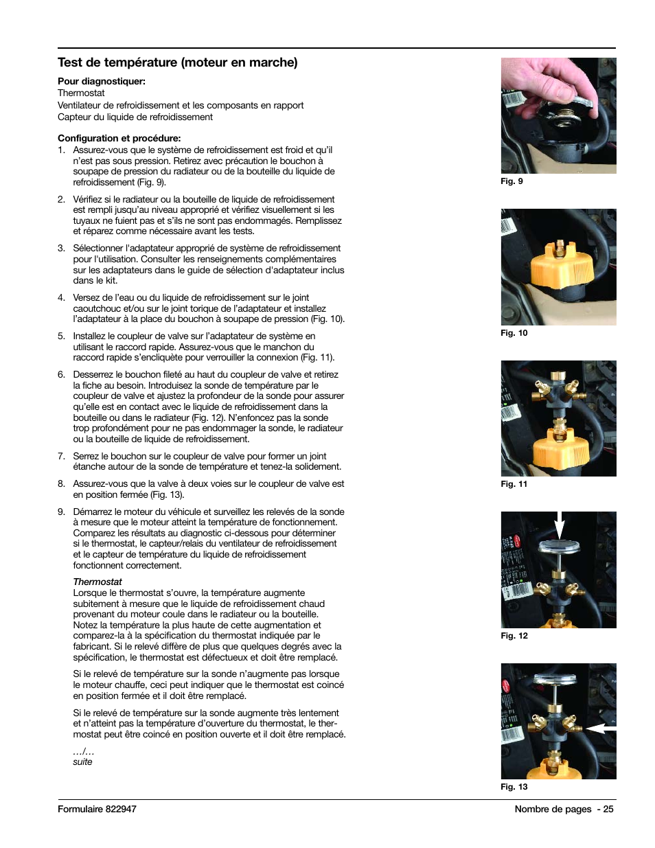 Test de température (moteur en marche) | Mityvac MV4525 COOLING SYSTEM TEST & REFILL KIT User Manual | Page 25 / 70