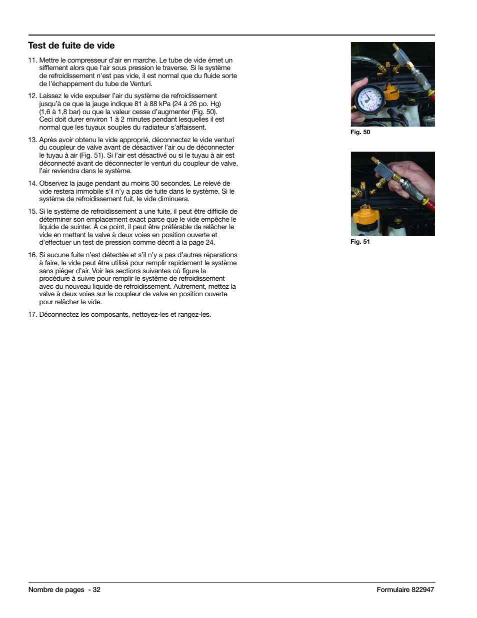 Test de fuite de vide | Mityvac MV4525 COOLING SYSTEM TEST & REFILL KIT User Manual | Page 32 / 70