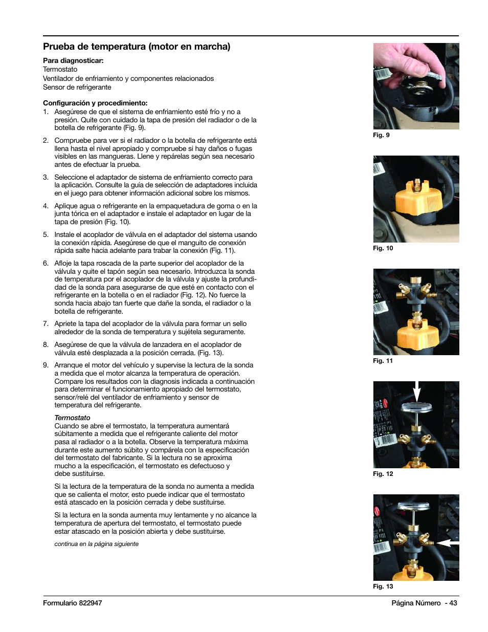 Prueba de temperatura (motor en marcha) | Mityvac MV4525 COOLING SYSTEM TEST & REFILL KIT User Manual | Page 43 / 70
