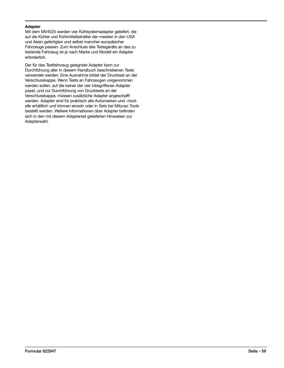Mityvac MV4525 COOLING SYSTEM TEST & REFILL KIT User Manual | Page 59 / 70