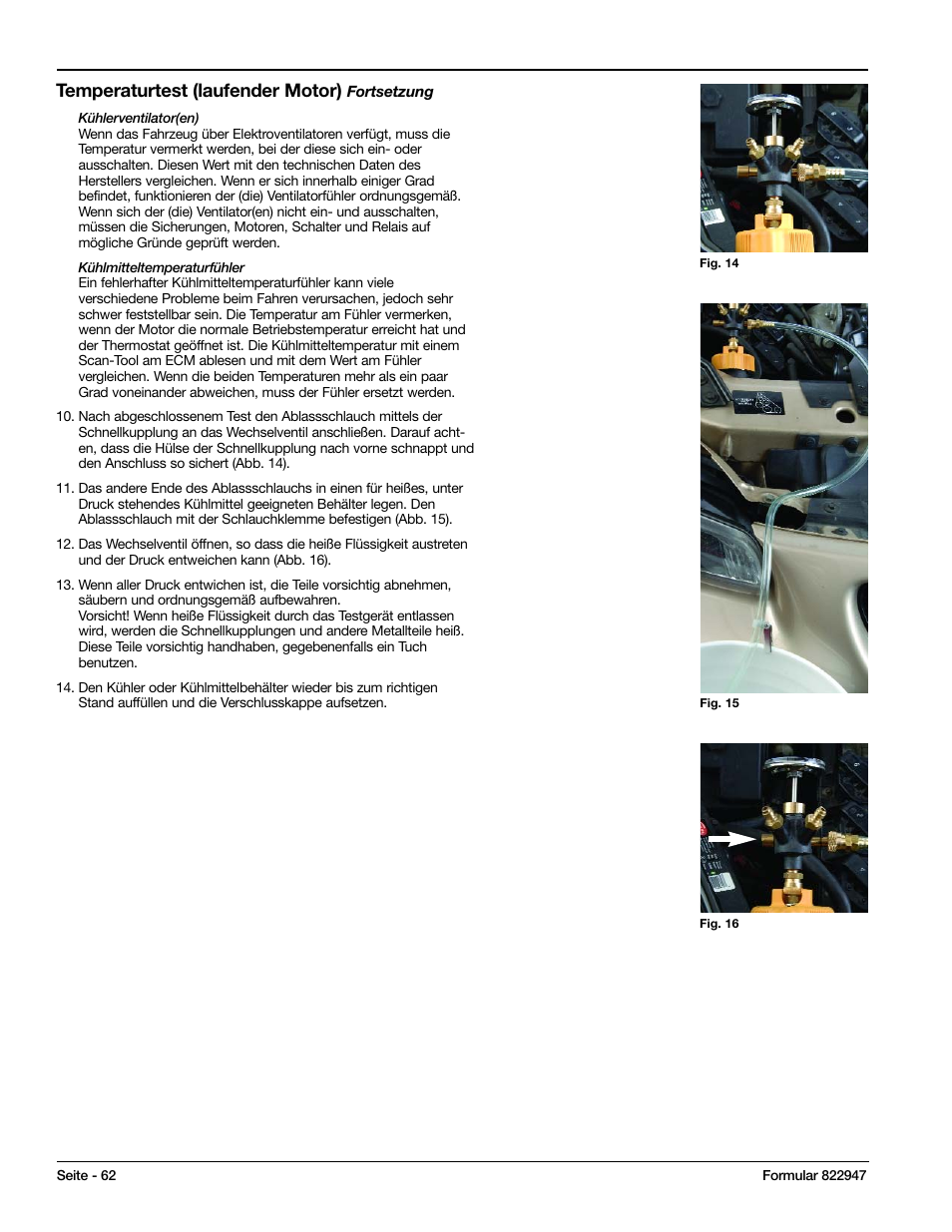 Temperaturtest (laufender motor) | Mityvac MV4525 COOLING SYSTEM TEST & REFILL KIT User Manual | Page 62 / 70