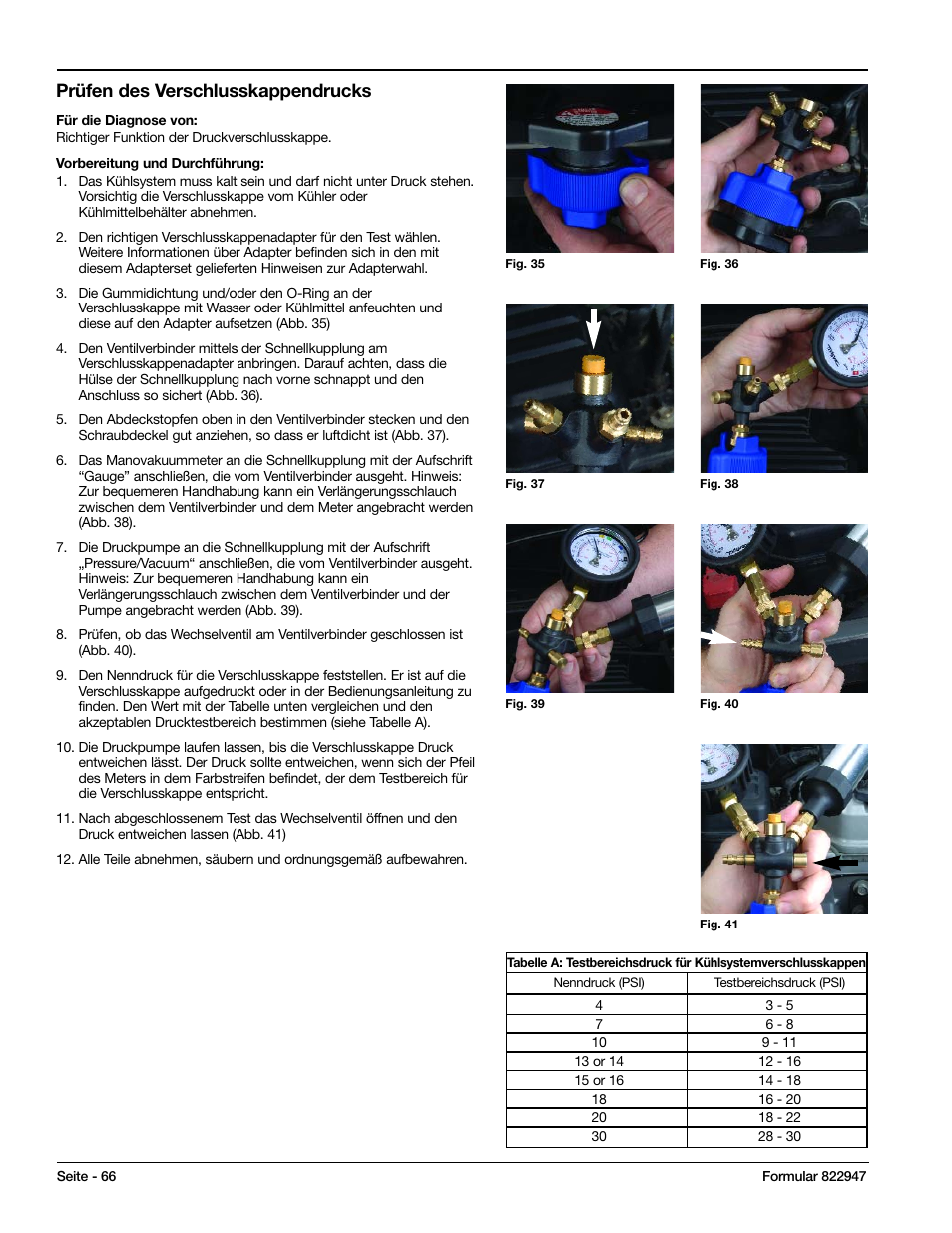Prüfen des verschlusskappendrucks | Mityvac MV4525 COOLING SYSTEM TEST & REFILL KIT User Manual | Page 66 / 70