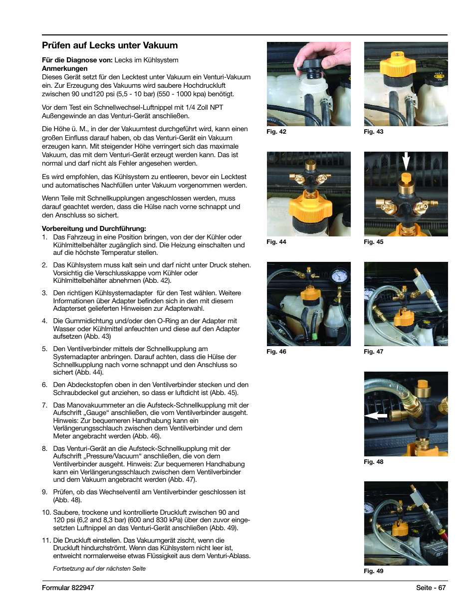 Prüfen auf lecks unter vakuum | Mityvac MV4525 COOLING SYSTEM TEST & REFILL KIT User Manual | Page 67 / 70