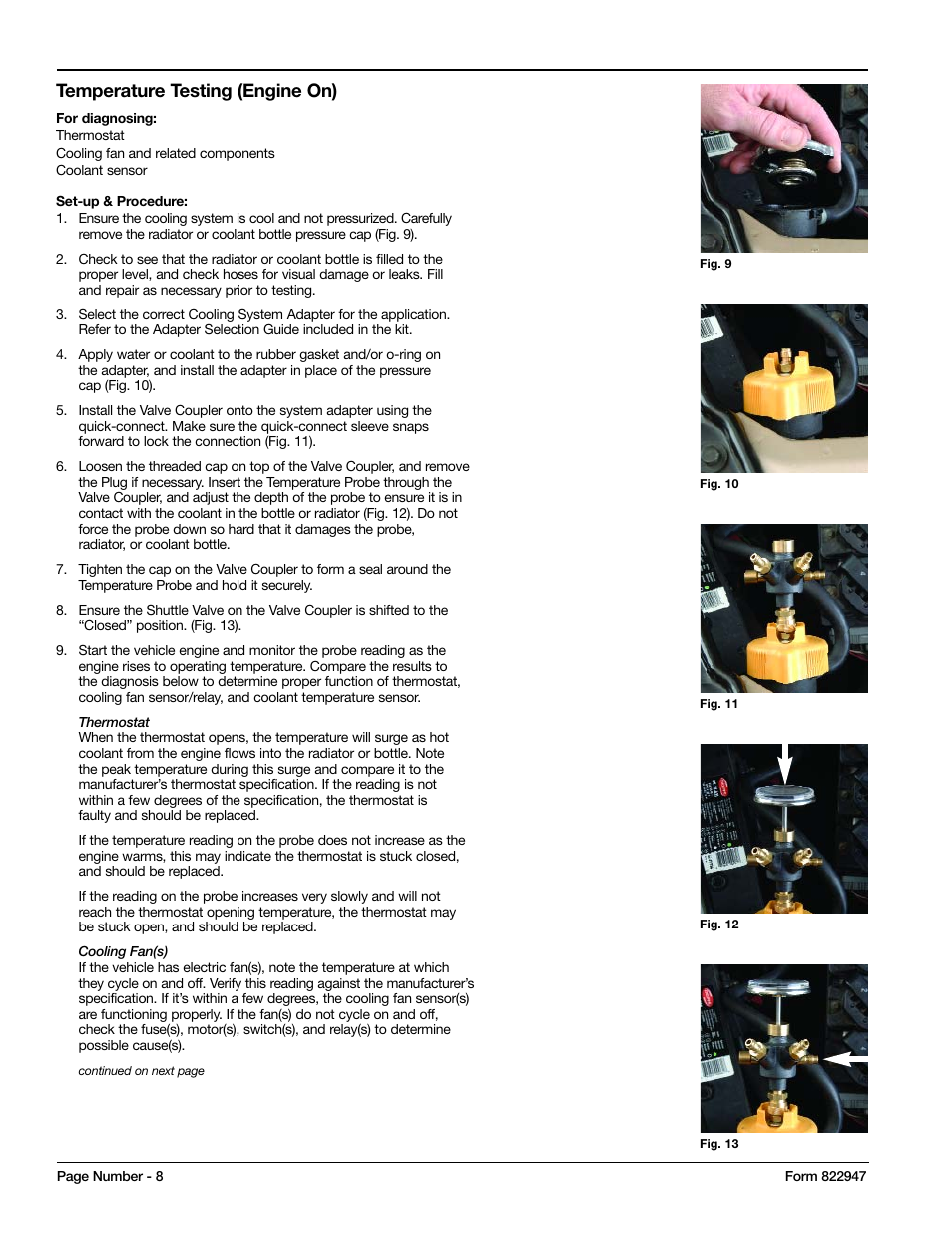 Temperature testing (engine on) | Mityvac MV4525 COOLING SYSTEM TEST & REFILL KIT User Manual | Page 8 / 70