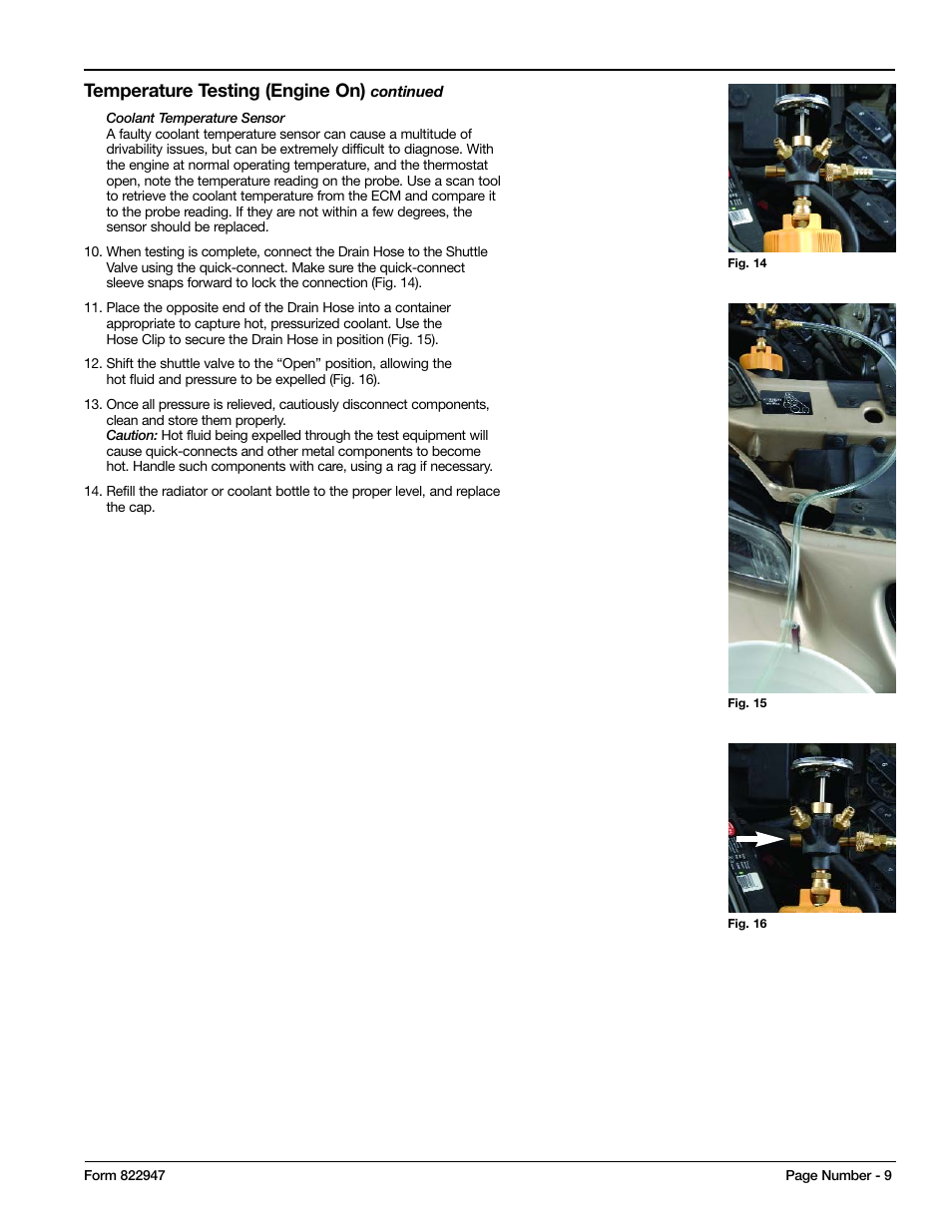 Temperature testing (engine on) | Mityvac MV4525 COOLING SYSTEM TEST & REFILL KIT User Manual | Page 9 / 70