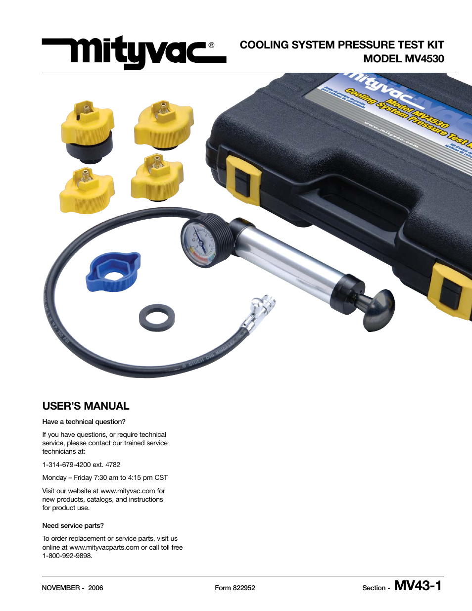 Mityvac MV4530 COOLING SYSTEM PRESSURE TEST KIT User Manual | 28 pages
