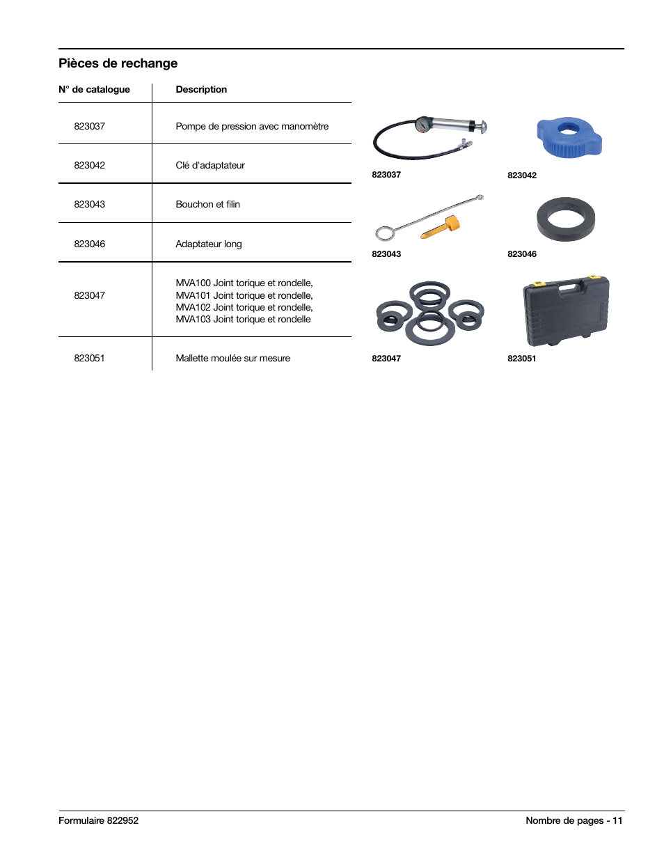 Pièces de rechange | Mityvac MV4530 COOLING SYSTEM PRESSURE TEST KIT User Manual | Page 11 / 28