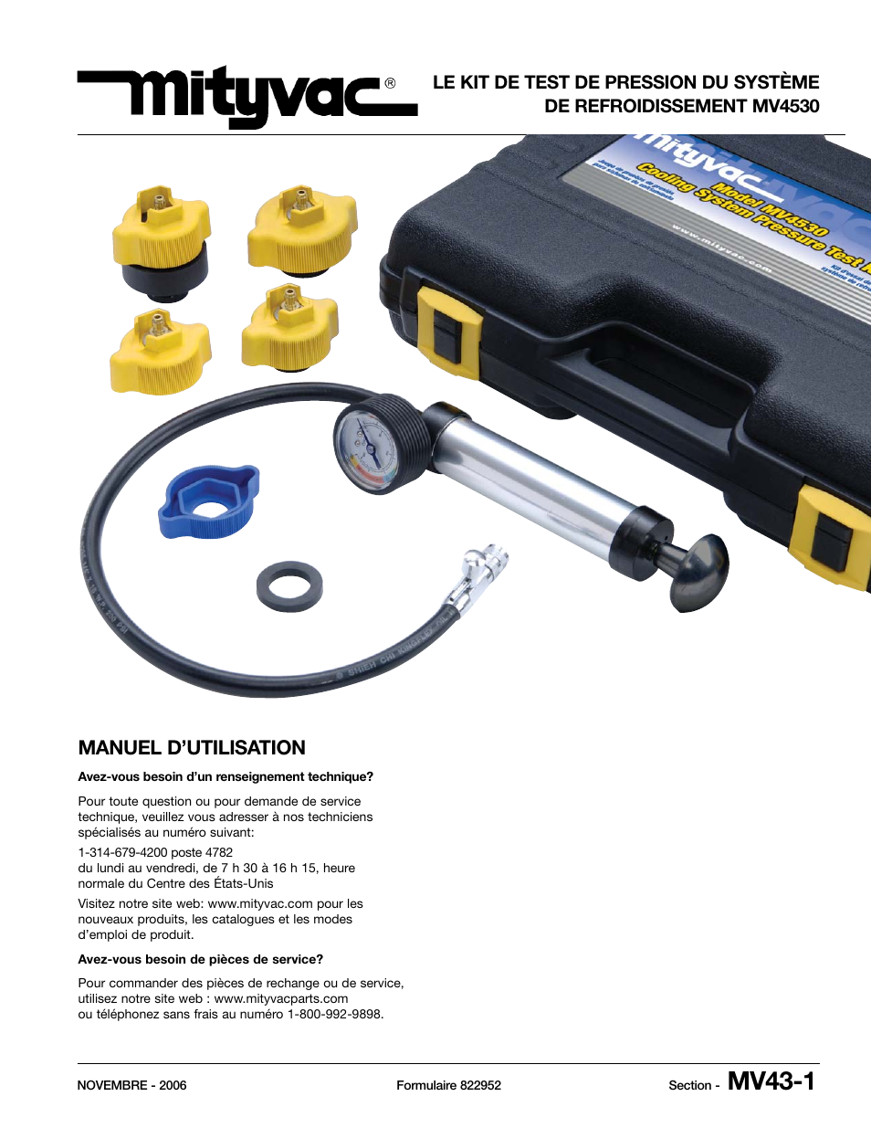 Mv4530_french.pdf, Mv43-1, Manuel d’utilisation | Mityvac MV4530 COOLING SYSTEM PRESSURE TEST KIT User Manual | Page 9 / 28
