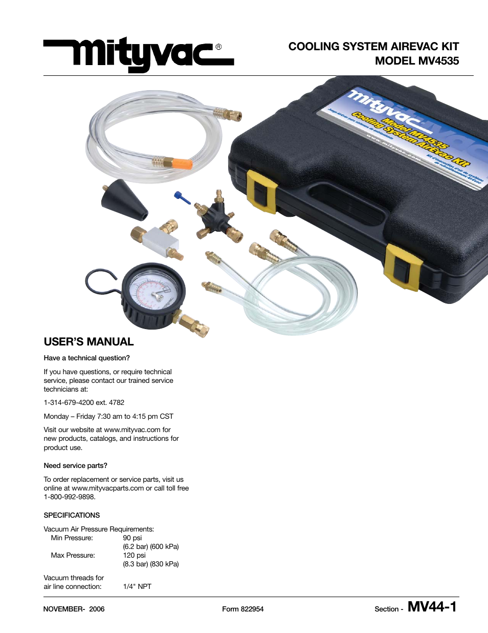 Mityvac MV4535 COOLING SYSTEM AIREVAC KIT User Manual | 24 pages