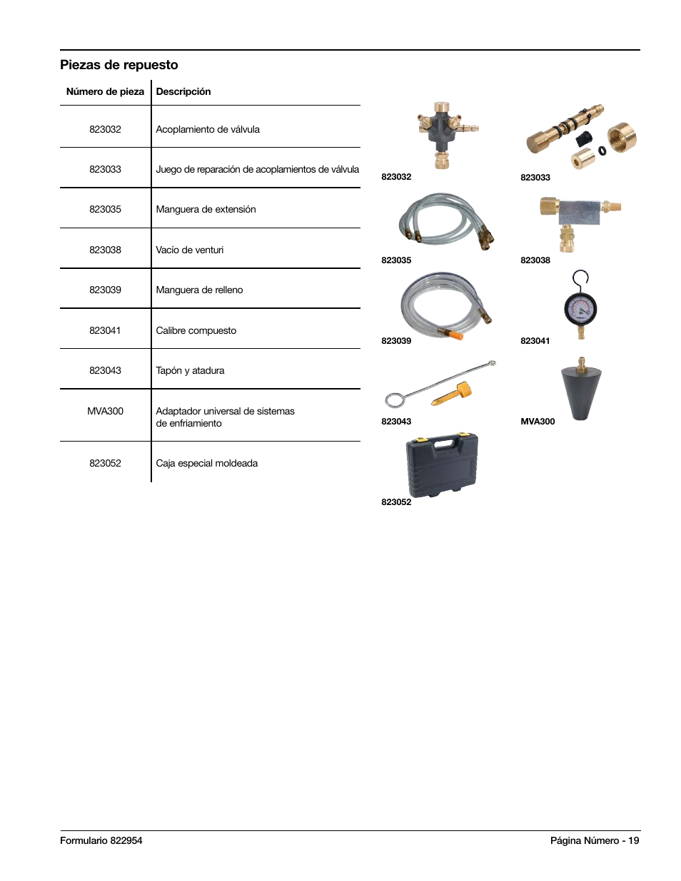 Piezas de repuesto | Mityvac MV4535 COOLING SYSTEM AIREVAC KIT User Manual | Page 19 / 24