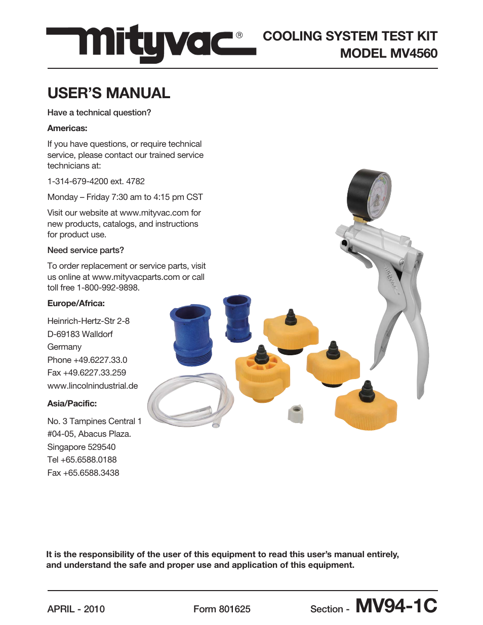 Mityvac MV4560 COOLING SYSTEM TEST KIT User Manual | 40 pages