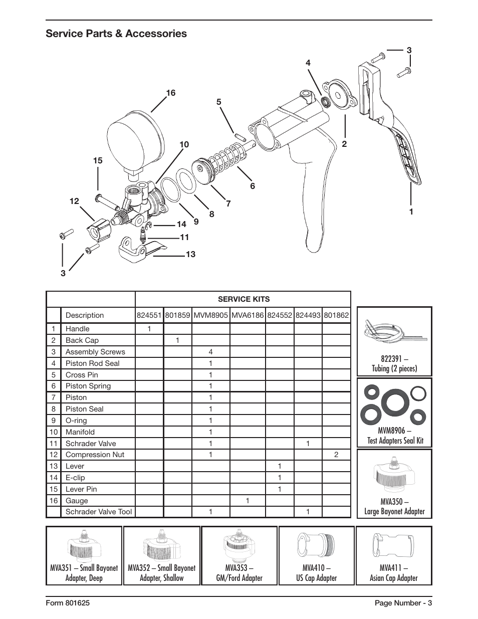 Service parts & accessories | Mityvac MV4560 COOLING SYSTEM TEST KIT User Manual | Page 3 / 40