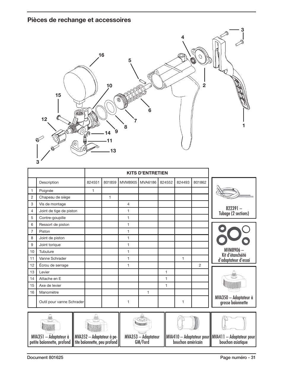 Pièces de rechange et accessoires | Mityvac MV4560 COOLING SYSTEM TEST KIT User Manual | Page 31 / 40