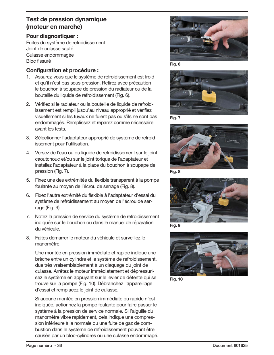 Test de pression dynamique (moteur en marche) | Mityvac MV4560 COOLING SYSTEM TEST KIT User Manual | Page 36 / 40